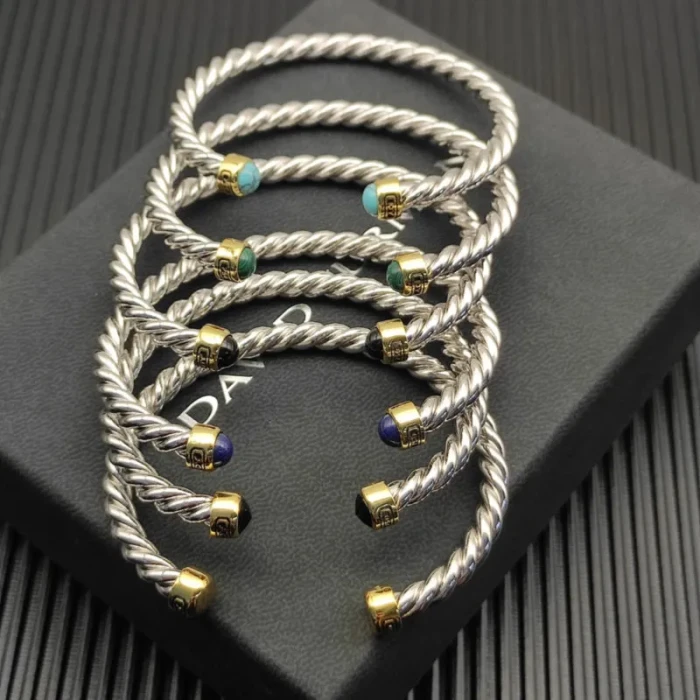 David Yurman 6mm Gold and Silver Dome-End Cable Cuff Bracelet