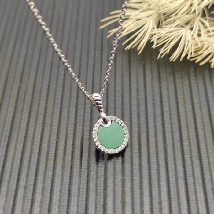 David Yurman Sterling Silver 17.8mm Round Pavé Malachite Necklace