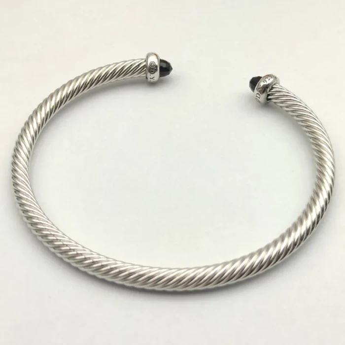 David Yurman 4mm Sterling Silver Black Diamond Bangle Bracelet