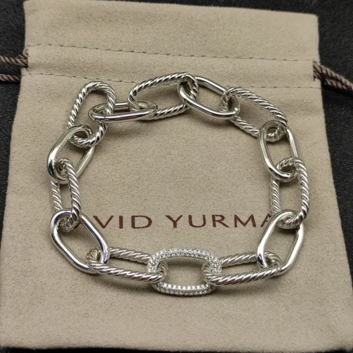 David Yurman Silver Madison Chain Single Diamond Bracelet, 21cm