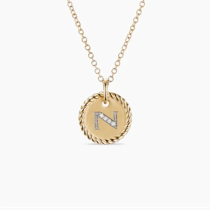David Yurman Gold Diamond Initial N Disc Pendant Necklace