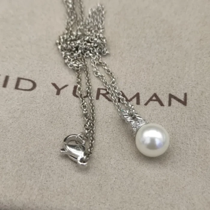 David Yurman Silver 8mm Pearl Pendant Necklace