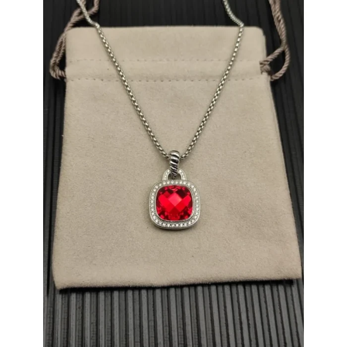 David Yurman 14mm Square Red Diamond Necklace