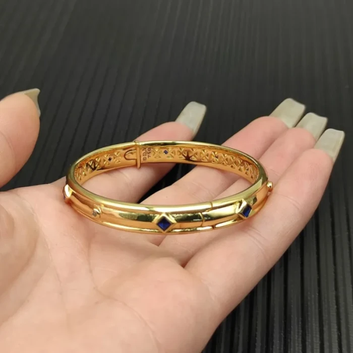 David Yurman 8mm Gold Pavé Blue Diamond Renaissance Band Bracelet