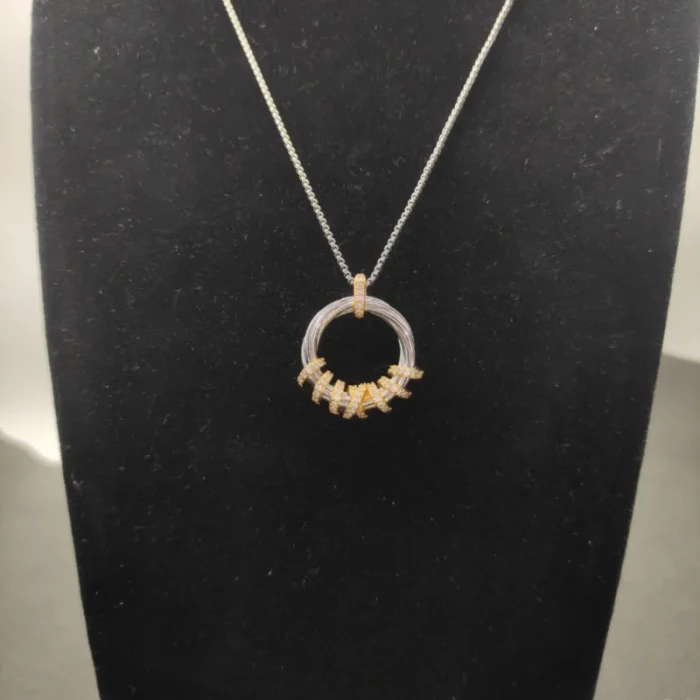 David Yurman Gold and Silver Rotating Hook Diamond Pendant Necklace, 1.5mm Chain, Length 45cm + 5cm