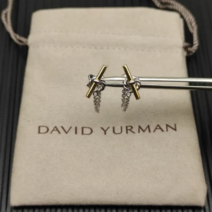 David Yurman Gold and Silver 38.2mm Petite Chain Link Earrings