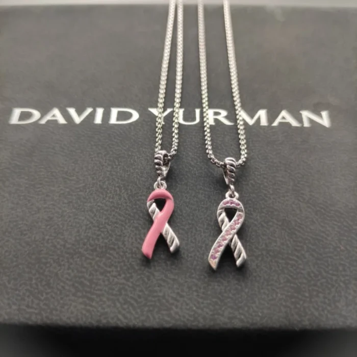 David Yurman Cable Twist Ribbon Pink Ceramic Pendant Necklace, Pendant Size 24.4 x 6.7mm, 1.5mm Chain, Length 45cm + 5cm
