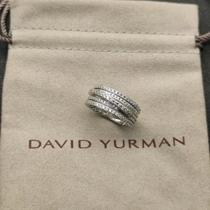 David Yurman Silver Pavé Diamond Interlocking Ring