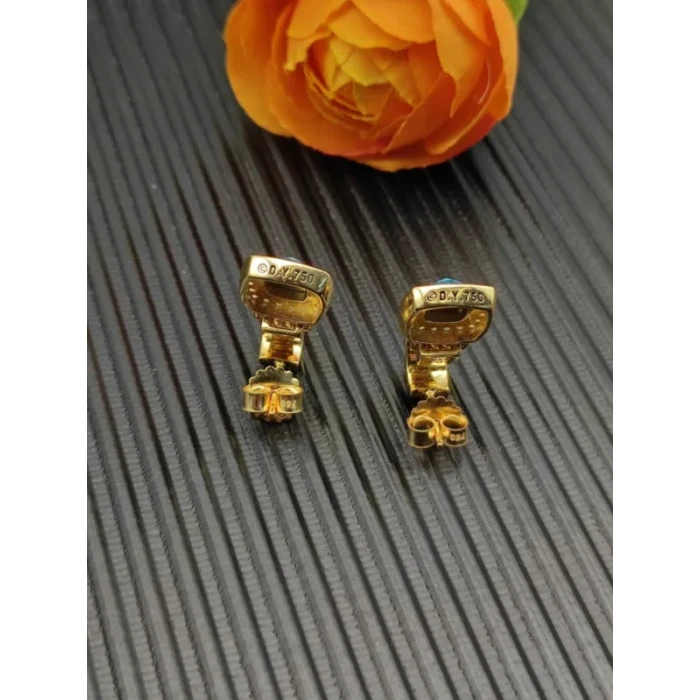 David Yurman Gold Blue Pavé Square Cable Drop Earrings