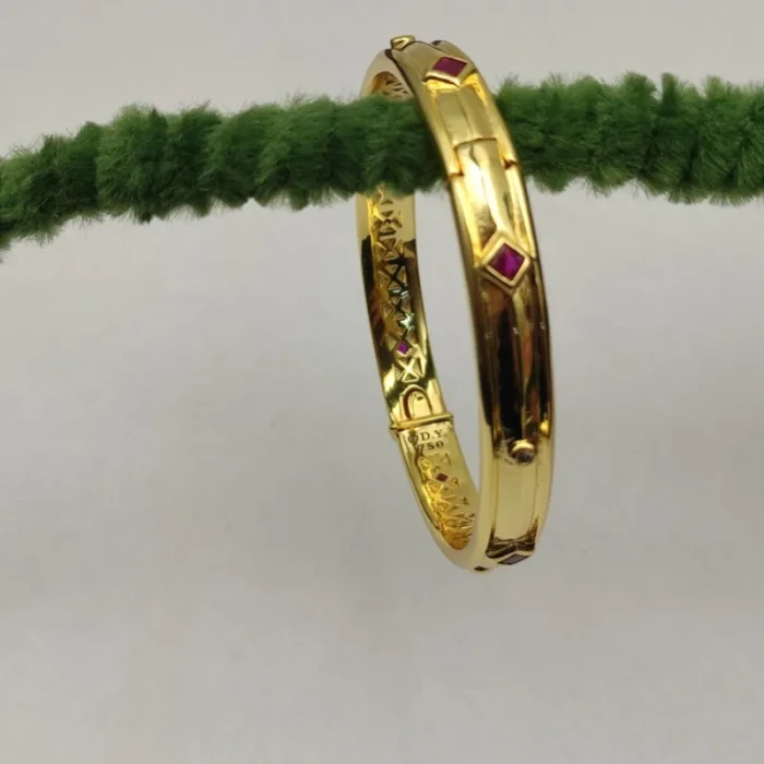 David Yurman 8mm Gold Pavé Red Diamond Renaissance Band Bracelet