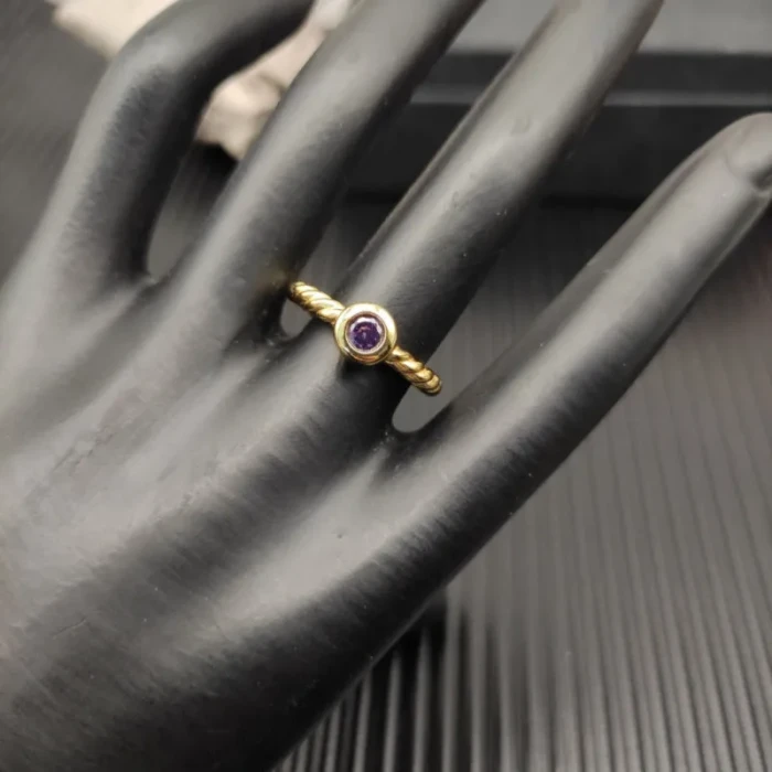 David Yurman Gold 2.8mm Petite Cable Purple Pavé Diamond Ring