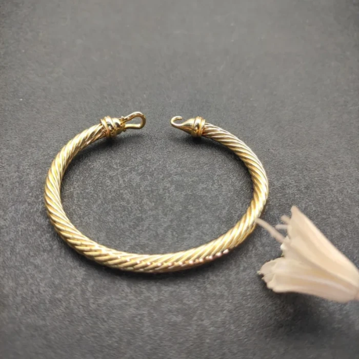 David Yurman 5mm Gold Diamond Hook Cuff Bracelet, Fits Wrist Size 16cm - 20cm