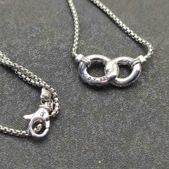 David Yurman Silver Diamond Equestrian Link Necklace, 2mm Chain, 45+5cm Adjustable Length