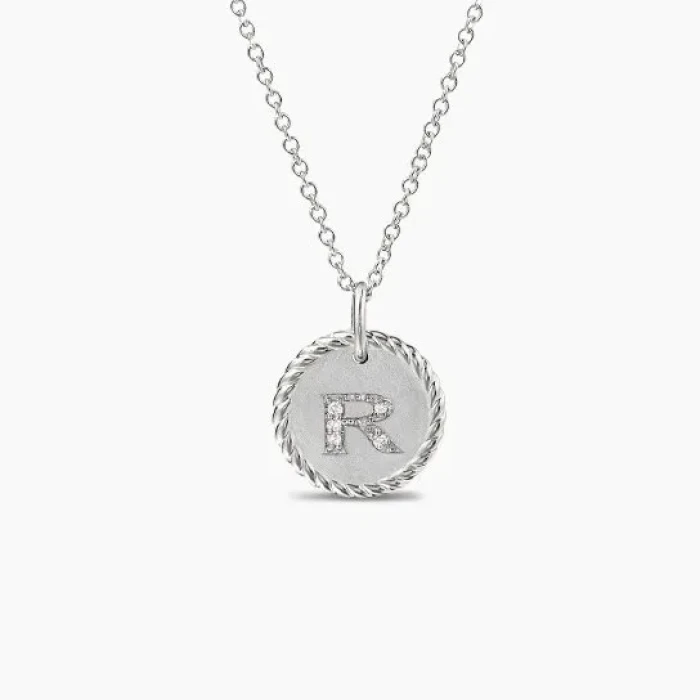 David Yurman Gold Diamond Initial R Disc Pendant Necklace