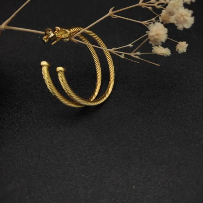 David Yurman Large Gold Single Twist Cable Hoop Earrings 4cm Inner