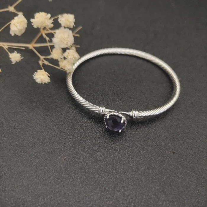 David Yurman 3mm Purple Diamond Cable Cuff Bracelet