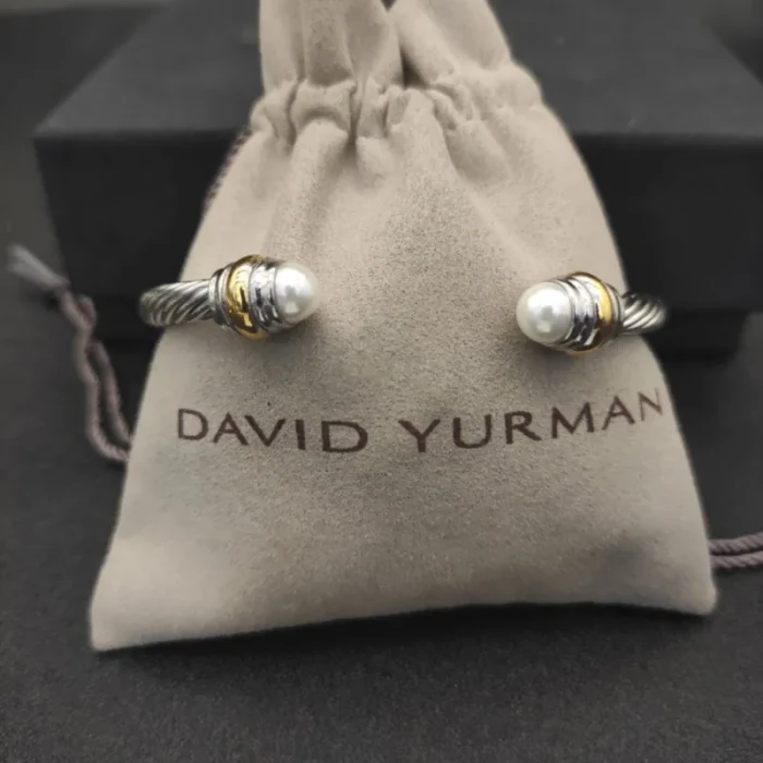 David Yurman Gold and Silver 5mm Pearl Cuff Bracelet