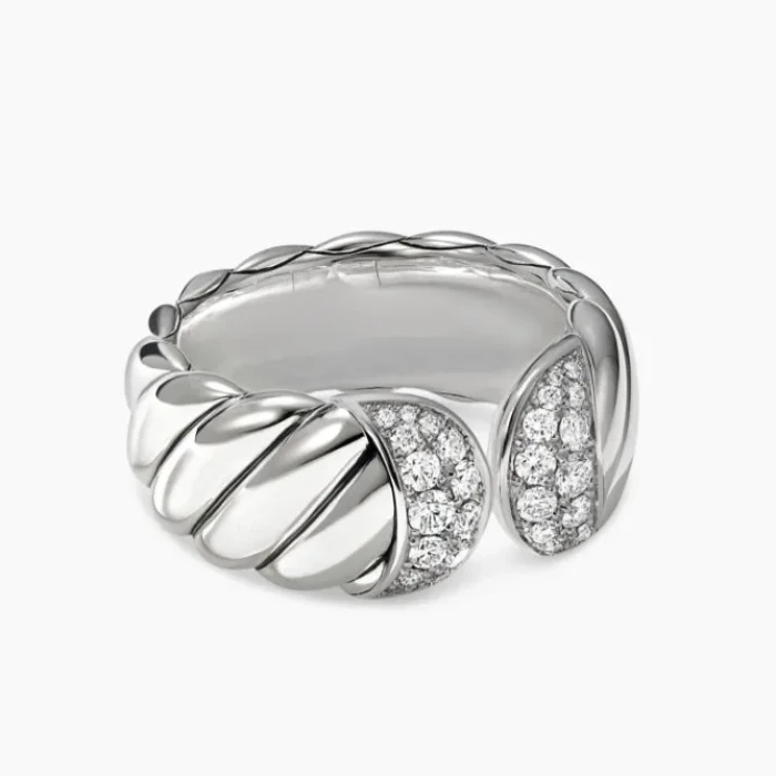 David Yurman Silver-Tone 10mm Diamond Spiral Ring