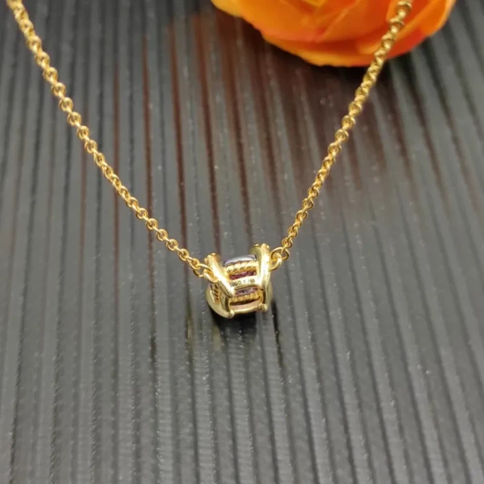 David Yurman Gold 8mm Four-Prong Purple Diamond Necklace
