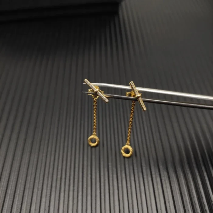 David Yurman Gold Pavé 38.2mm Petite Chain Link Earrings