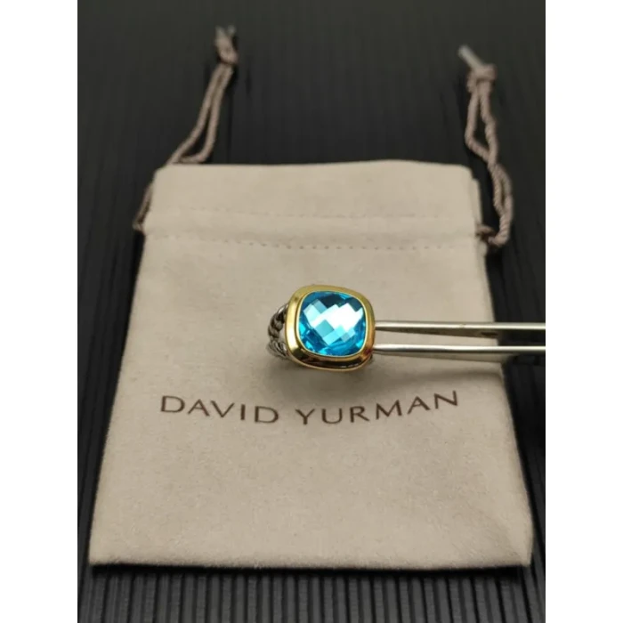 David Yurman Gold and Silver 14mm Square Blue Diamond Ring