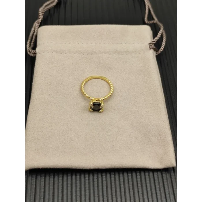 David Yurman Gold 8mm Four-Prong Black Diamond Ring
