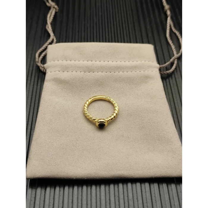 David Yurman Gold 2.8mm Petite Cable Black Onyx Ring
