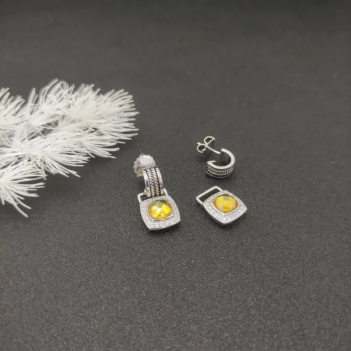 David Yurman 7mm Cable Four-Prong Stud Earrings with Yellow Diamond