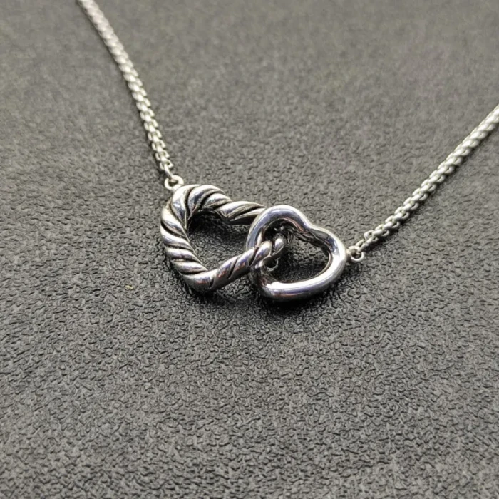 David Yurman Silver Double Heart Clasp Necklace, 1.5mm Chain, 45+5cm Adjustable Length