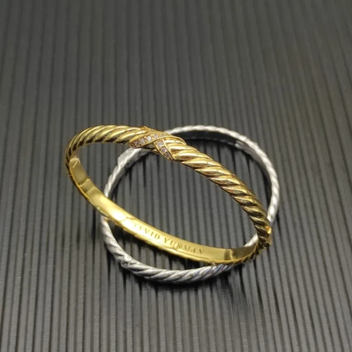 David Yurman 6.2mm Sterling Silver X-Pattern Pavé Wave Cuff Bracelet