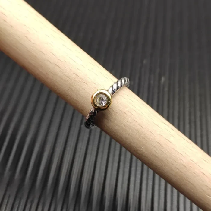 David Yurman Gold and Silver 2.8mm Petite Cable Pavé White Diamond Ring