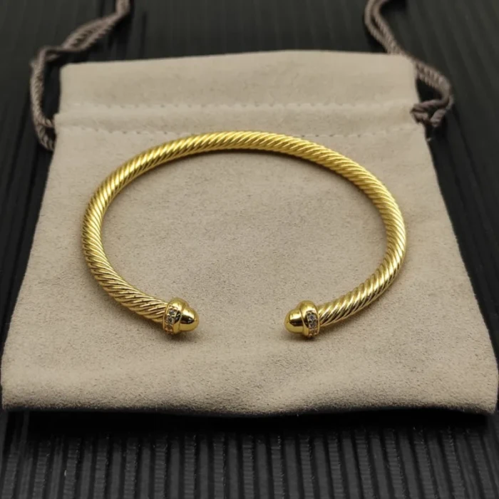 David Yurman 4mm Gold Round End Pavé Diamond Bracelet