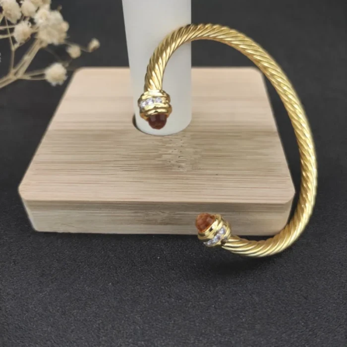 David Yurman 5mm Gold Cable Cuff Bracelet with Diamond-Accented Champagne Stone