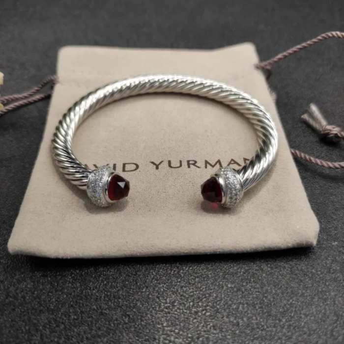 David Yurman 7mm Full Pavé Red Diamond-Set End Cap Cable Bracelet