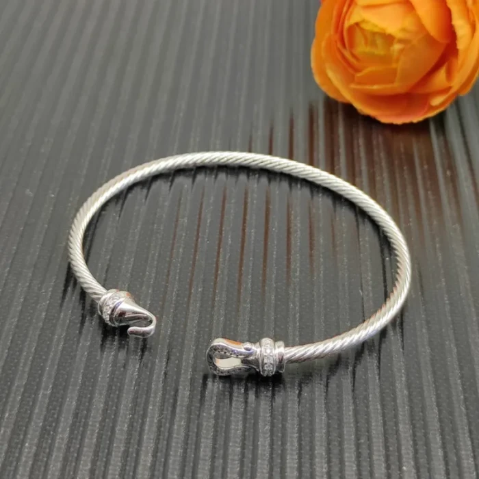 David Yurman Sterling Silver 3mm Pavé Hook-End Bangle Bracelet