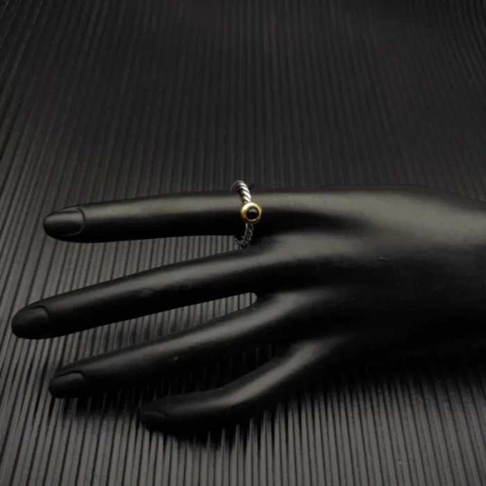 David Yurman Gold and Silver 2.8mm Petite Cable Black Onyx Ring
