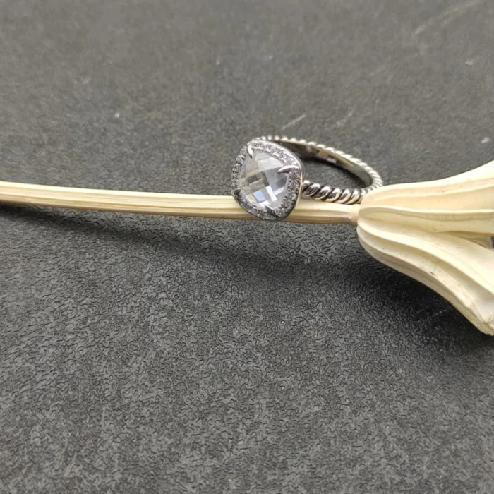 David Yurman Four-Prong Square White Diamond Ring