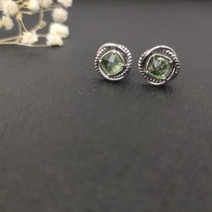 David Yurman 7mm Cable Square Green Diamond Stud Earrings