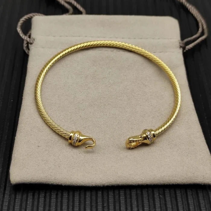 David Yurman Gold 3mm Pavé Hook-End Bangle Bracelet