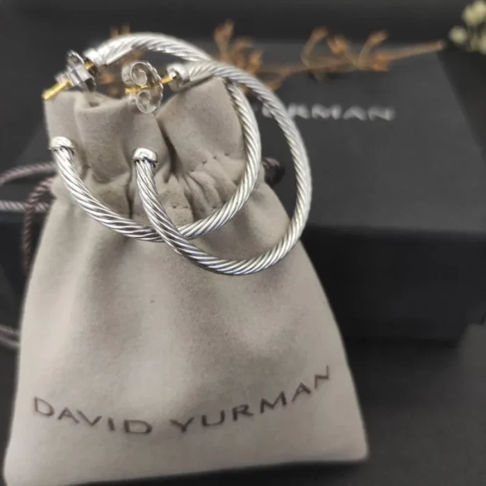 David Yurman Silver Large Cable Hoop Earrings