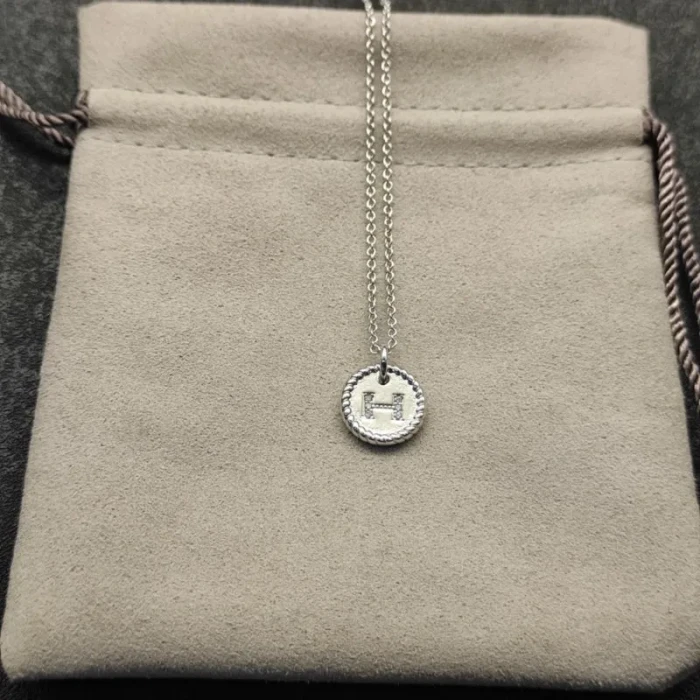 David Yurman Gold Diamond Initial H Disc Pendant Necklace