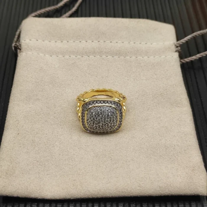 David Yurman 18mm Gold Square Pavé Diamond Ring
