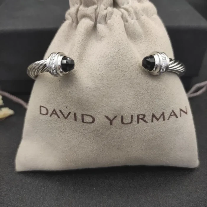 David Yurman 5mm Gemstone Black Diamond Station Cuff Bracelet