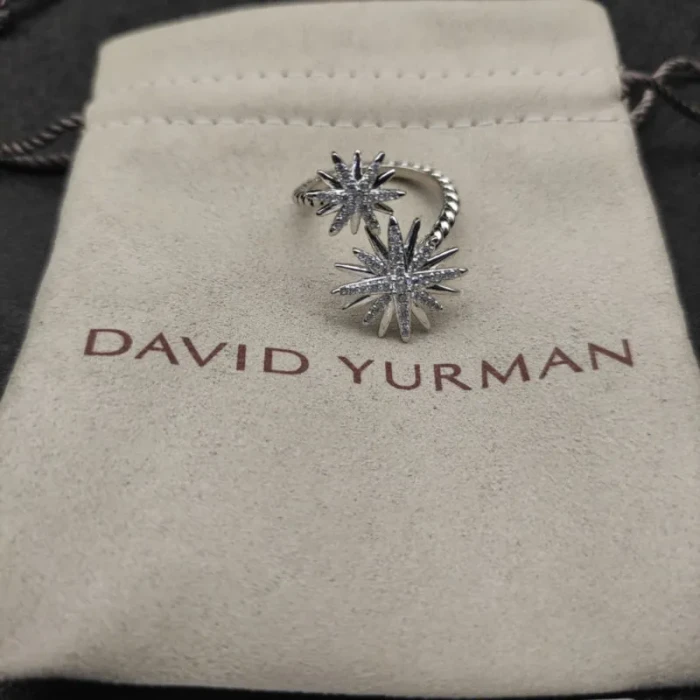 David Yurman Double Sunburst Diamond Pavé Open Ring Silver