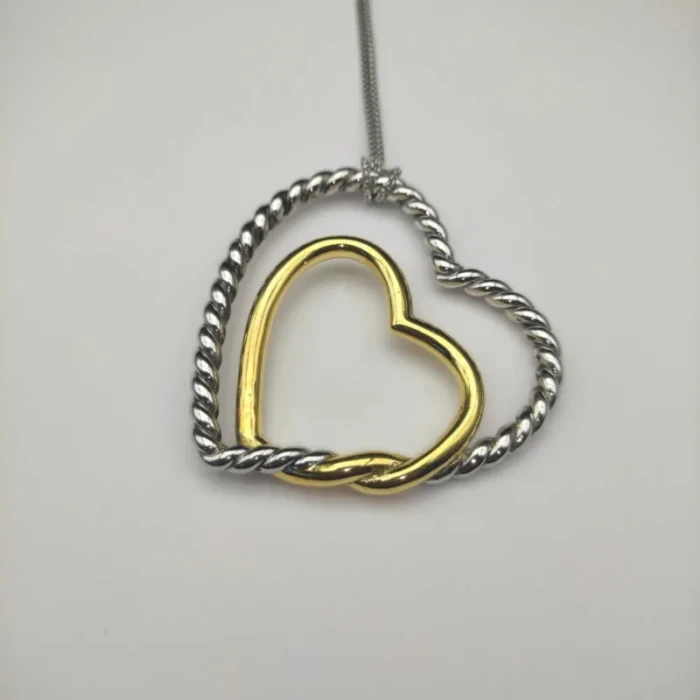 David Yurman 38mm Gold and Silver Double Heart Necklace
