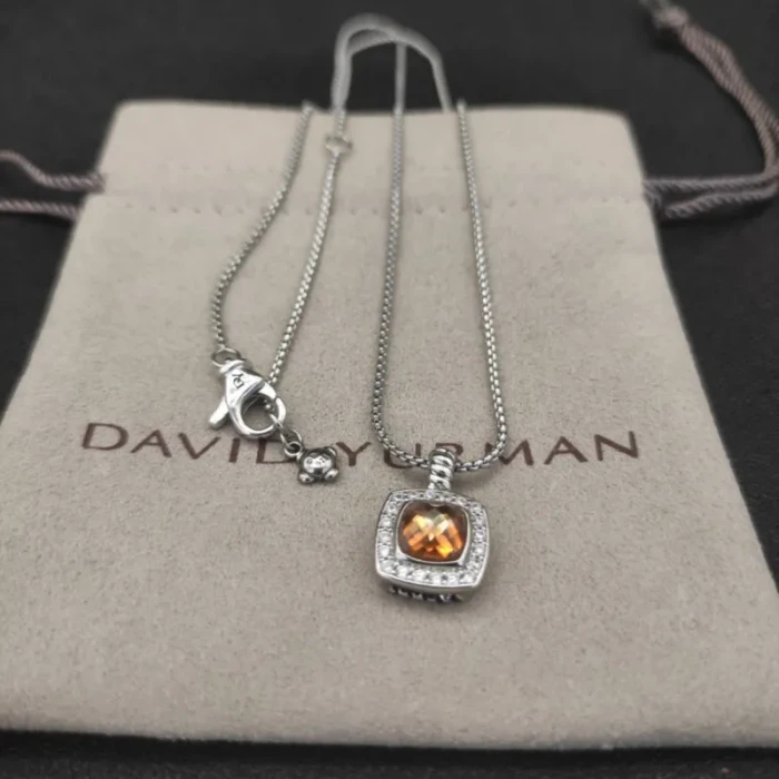 David Yurman 7mm Cushion-Cut Center Stone Necklace Champagne Diamond