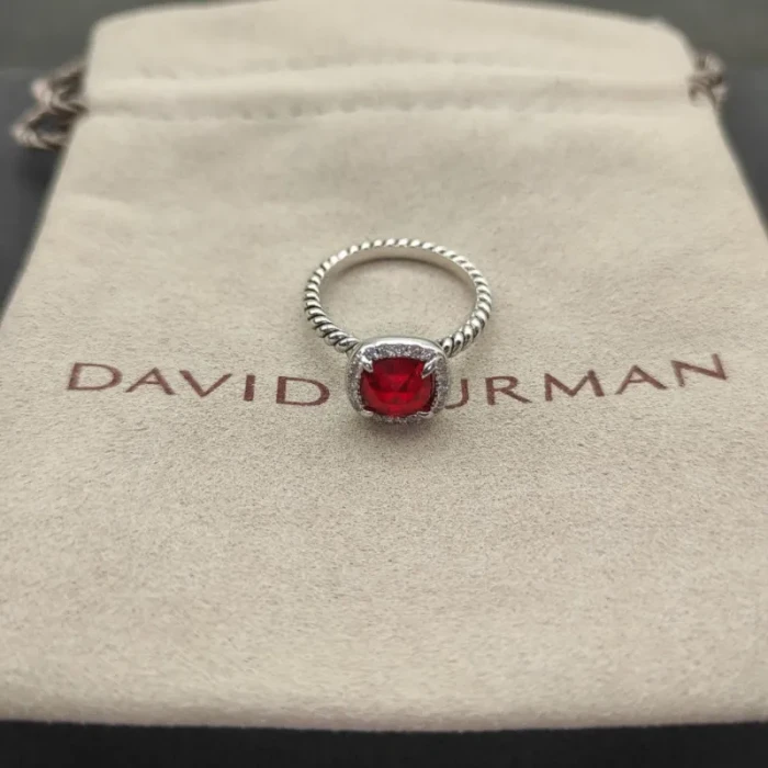 David Yurman Four-Prong Square Red Diamond Ring