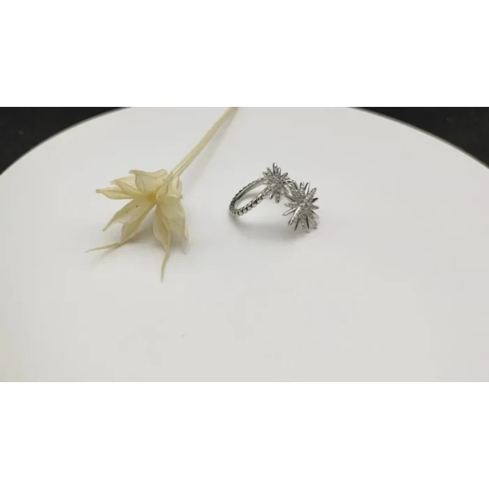 David Yurman Double Sunburst Diamond Pavé Open Ring Silver