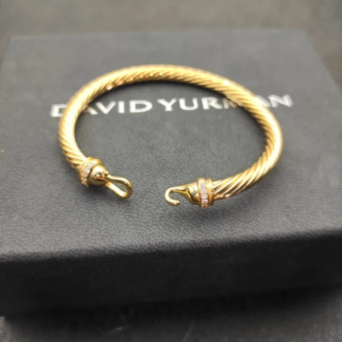 David Yurman 5mm Gold Diamond Hook Cuff Bracelet, Fits Wrist Size 16cm - 20cm