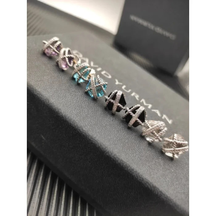 David Yurman Hexagonal Purple Diamond Stud Earrings